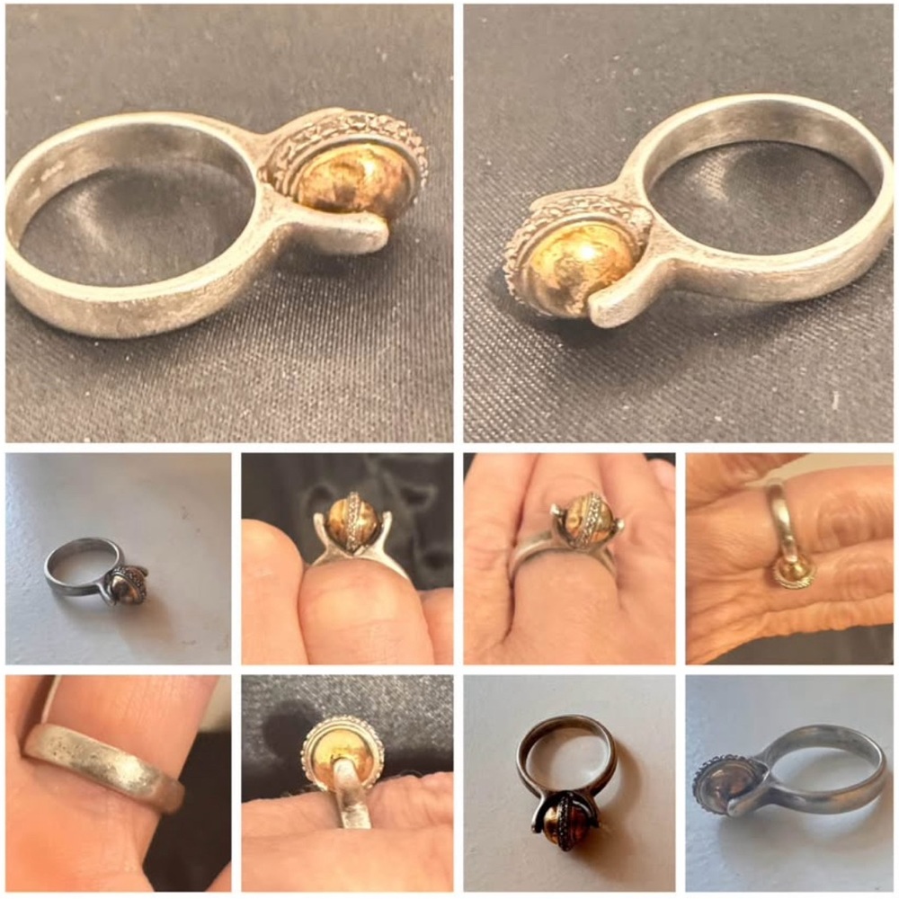 Mid century 14k Gold and Sterling 925 fidget Ring size 7 Peter Brams 6g - Picture 6 of 10
